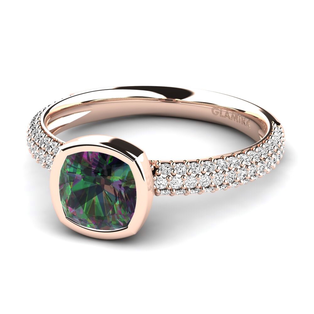 14k Oro Rosa Topacio Místico Anillo de compromiso Molitie