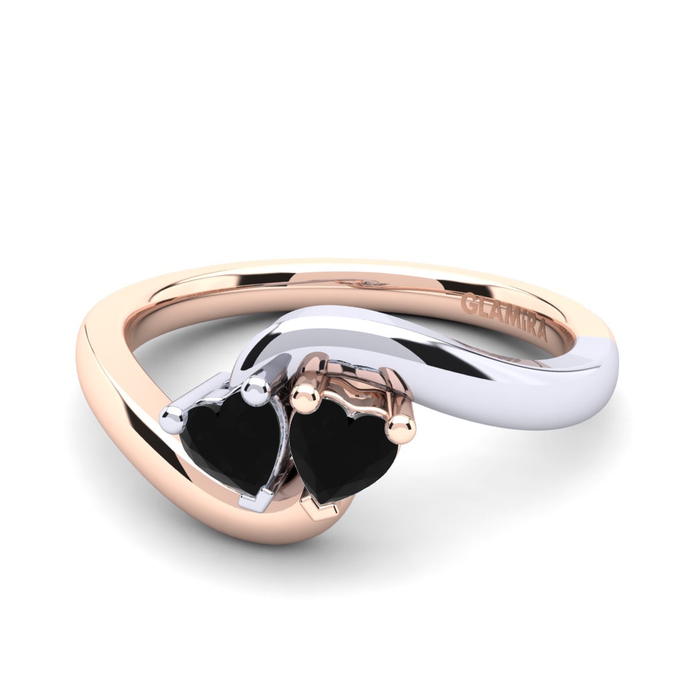 9ct Rose & White Gold Black Diamond Engagement Ring Monalisa