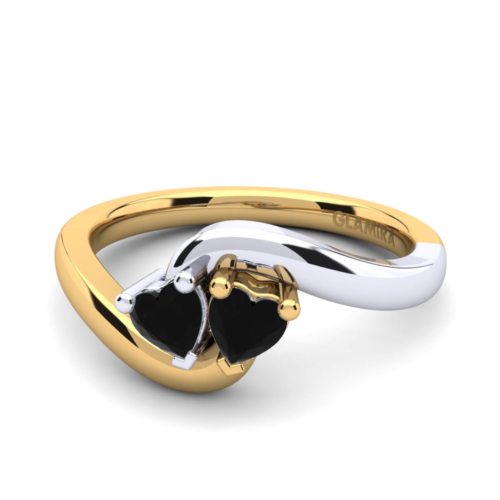 18ct Yellow & White Gold Black Diamond Engagement Ring Monalisa