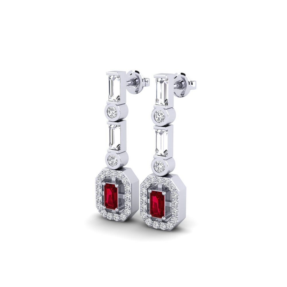 Emerald Cut Red Zirconia Women's Earring Modelar