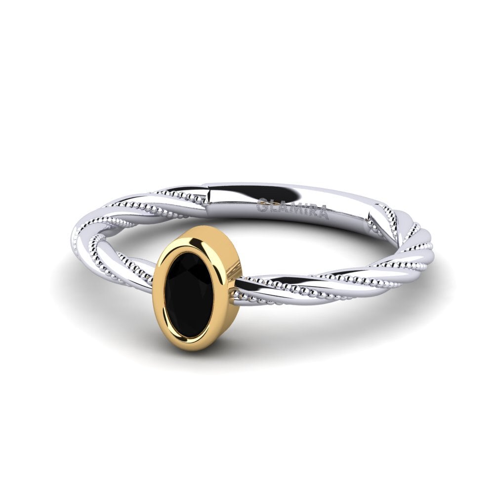 9ct White & Yellow Gold Black Onyx Women's Ring Mongold