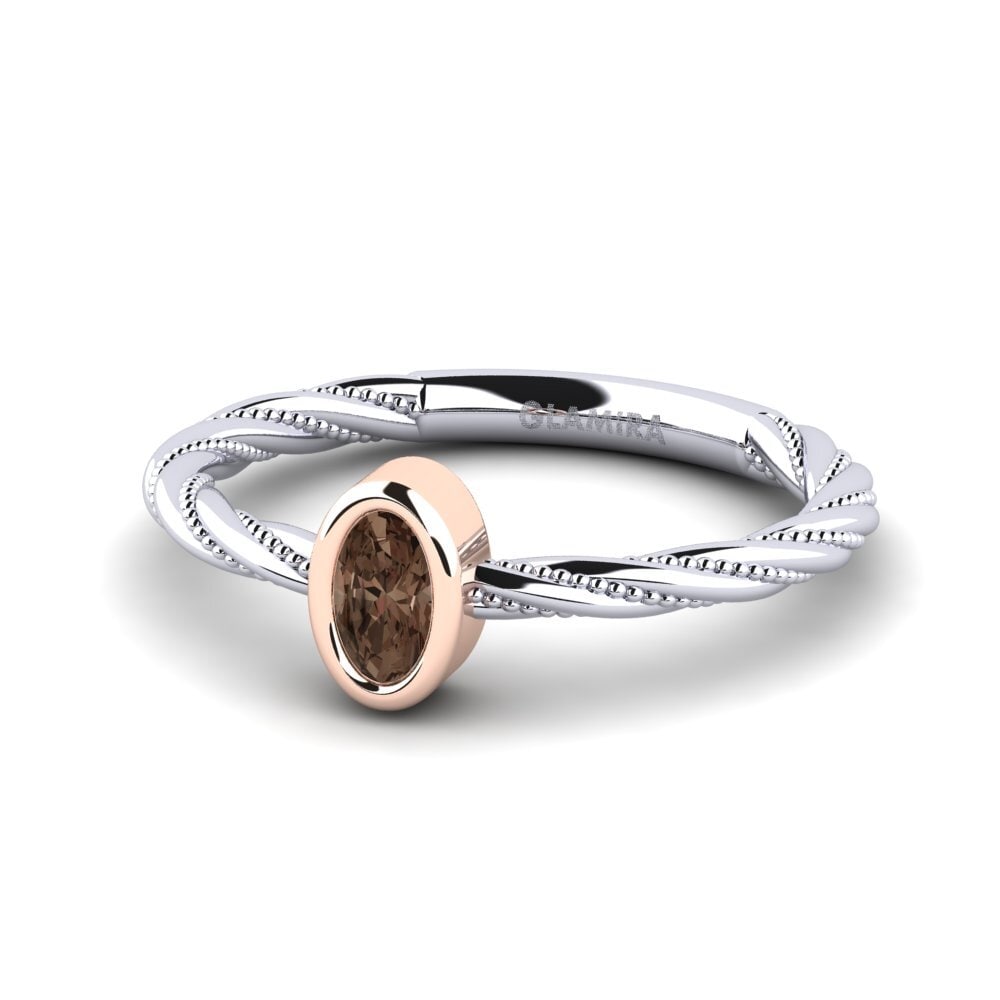 9ct White & Rose Gold Smoky Quartz Women's Ring Mongold