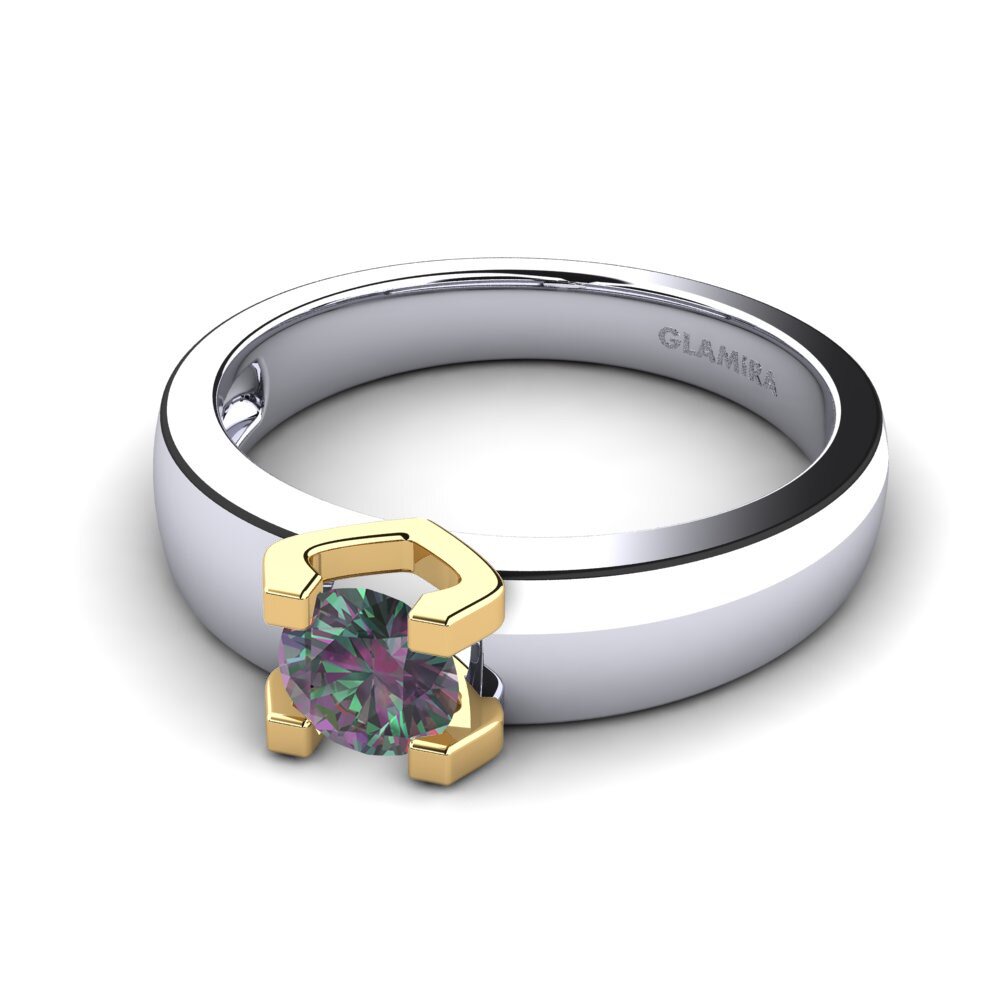 14k Oro Blanco & Amarillo Topacio Místico Anillo de compromiso Monnara