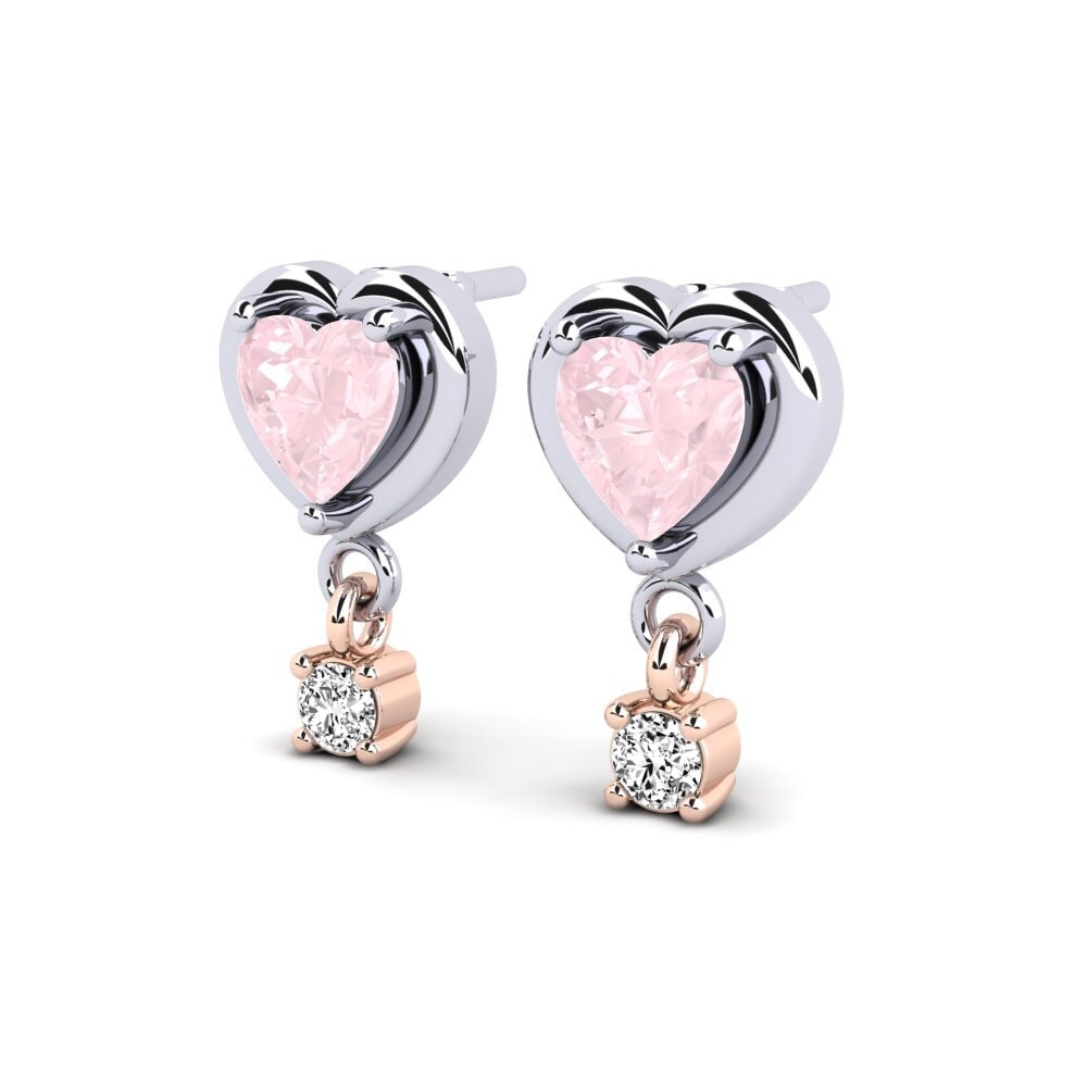 9k Oro Rosa & Blanco Cuarzo rosa Pendiente de mujer Monquita