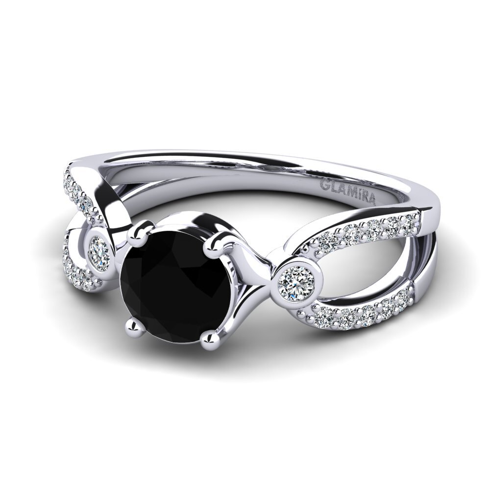 White Silver Black Onyx Women's Ring Moolpira