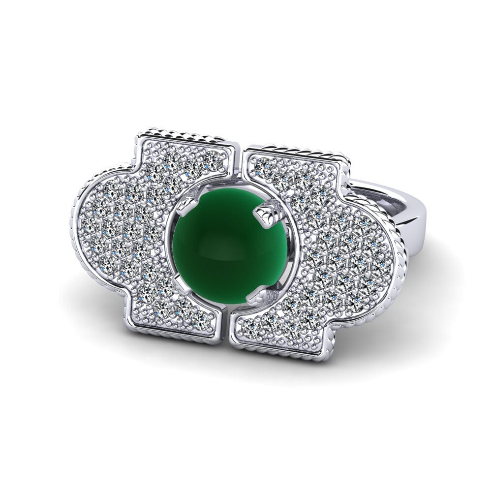 950 Palladium Cabochon Emerald Ring Moony