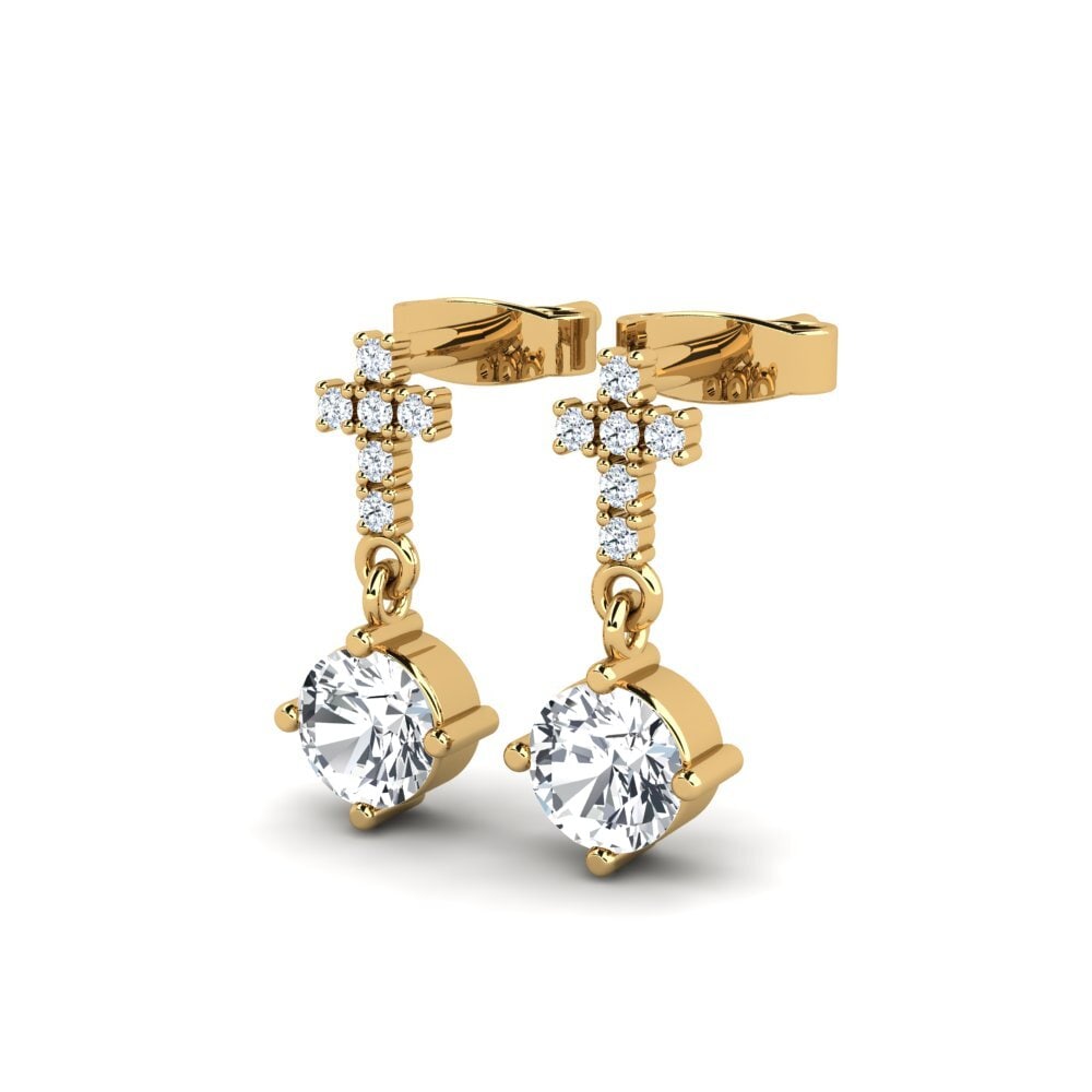 14ct Yellow Gold White Zircon Women's Earring Morih