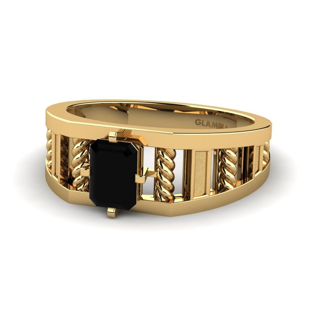 9ct Yellow Gold Black Sapphire Men's Ring Motivo