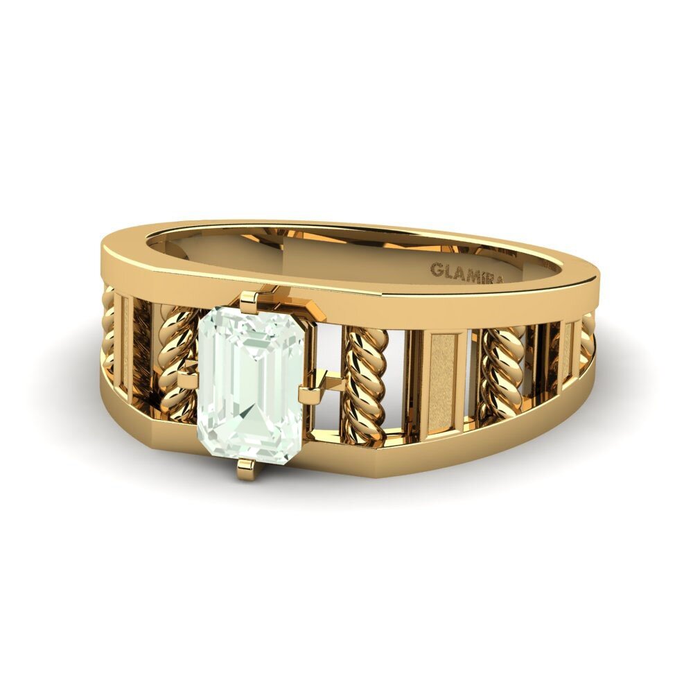 18ct Yellow Gold Green Amethyst Men's Ring Motivo