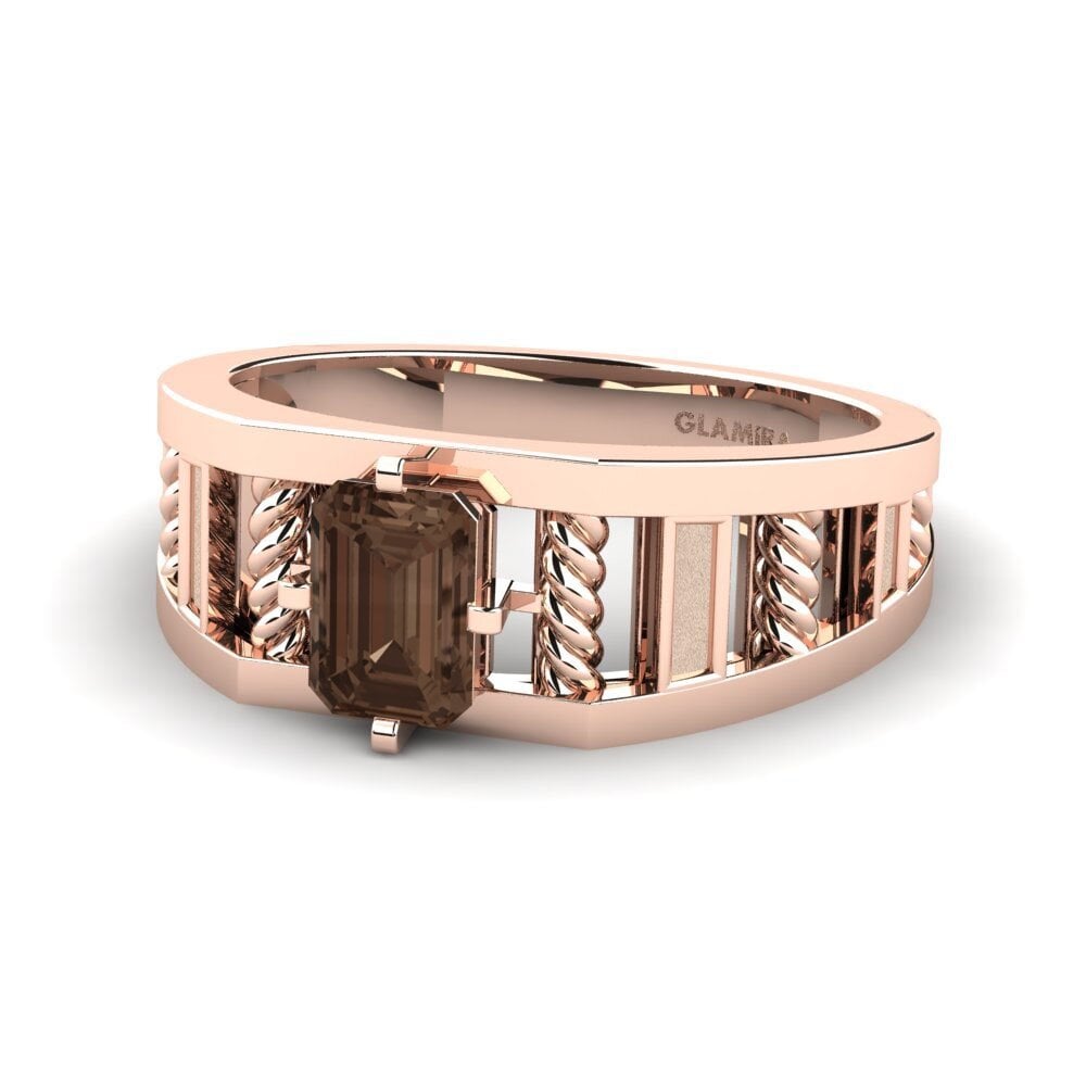 Oro Rosso 585 Quarzo Fumé Anello da uomo Motivo