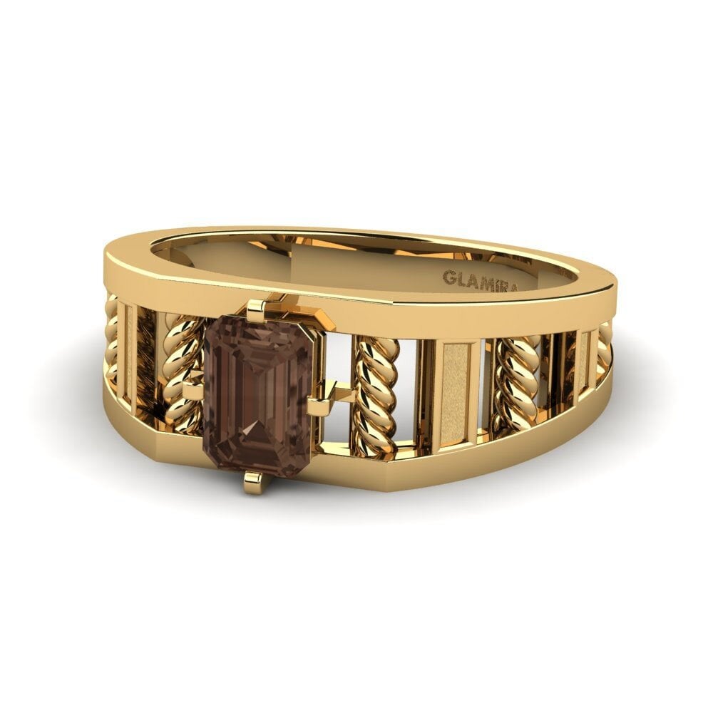 9ct Yellow Gold Smoky Quartz Men's Ring Motivo