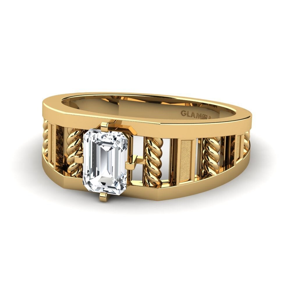 9ct Yellow Gold White Zircon Men's Ring Motivo