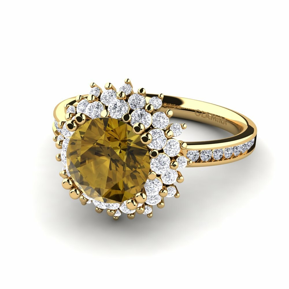 Bagues Or Jaune 18k Zircon Brun Floral