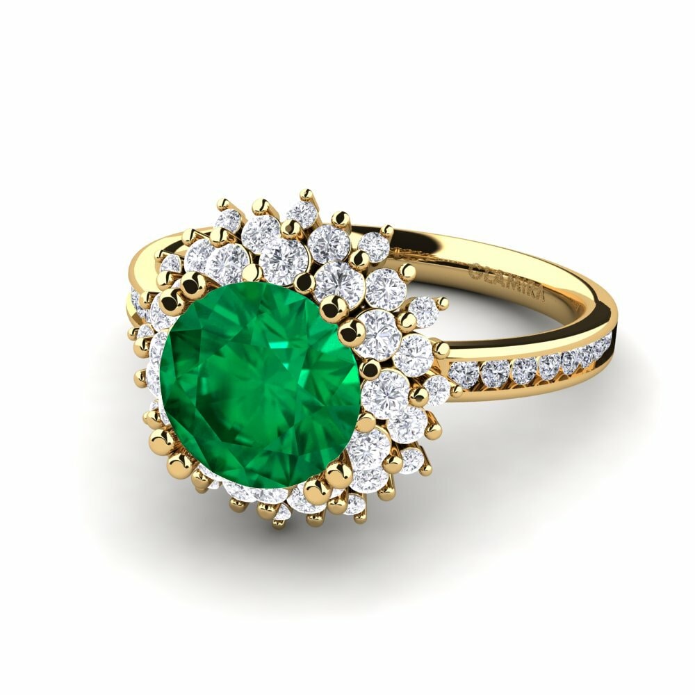 Bagues Or Jaune 18k Émeraude (créée en laboratoire) Floral