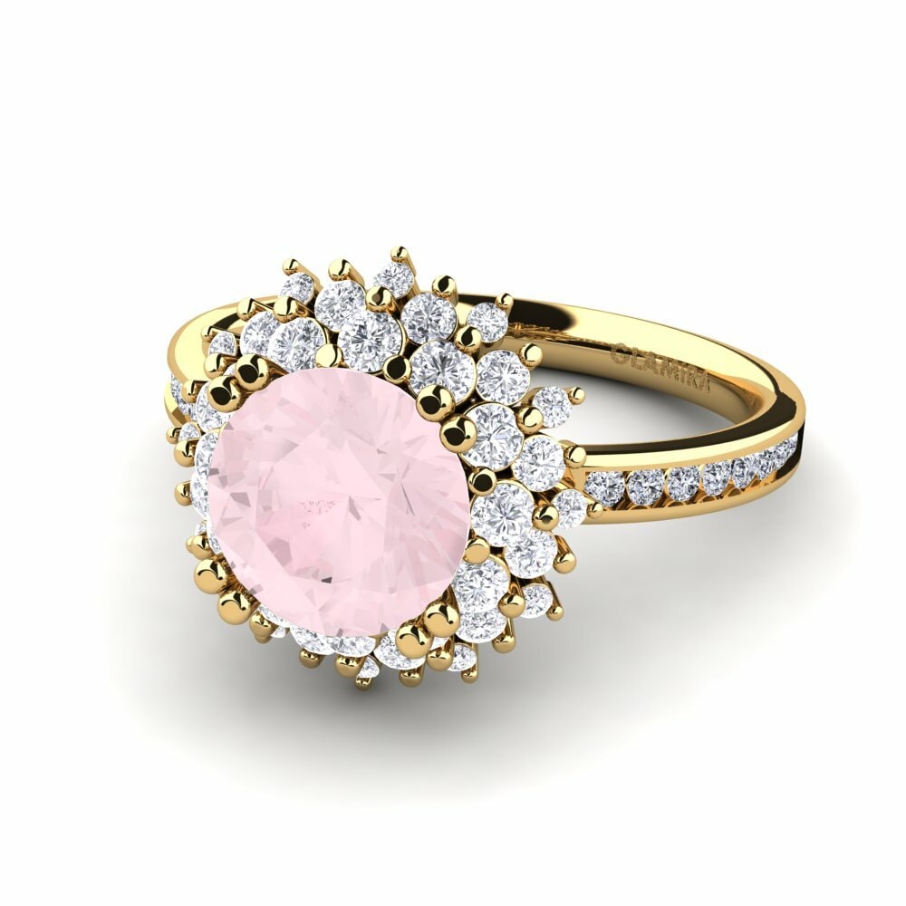 Bagues Or Jaune 18k Quartz Rose Floral
