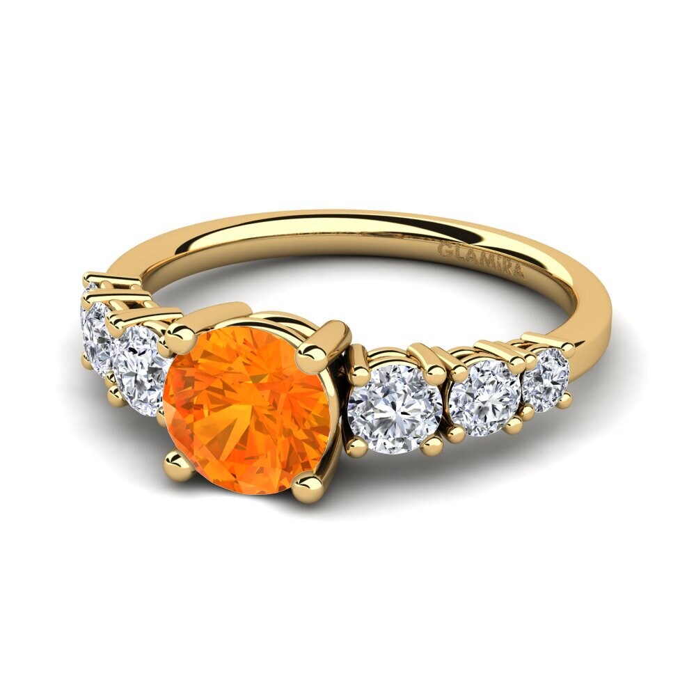 18k Oro Amarillo Zafiro Naranja Anillo de compromiso Mylenda
