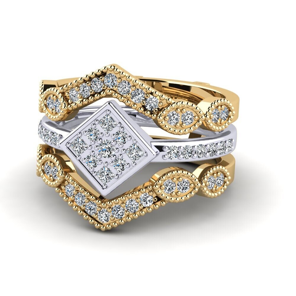 9k Oro Amarillo & Blanco Anillo Myona SET