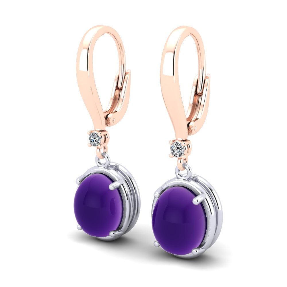 14ct Rose / White Gold Cabochon Oval Women's Earring Nachiket