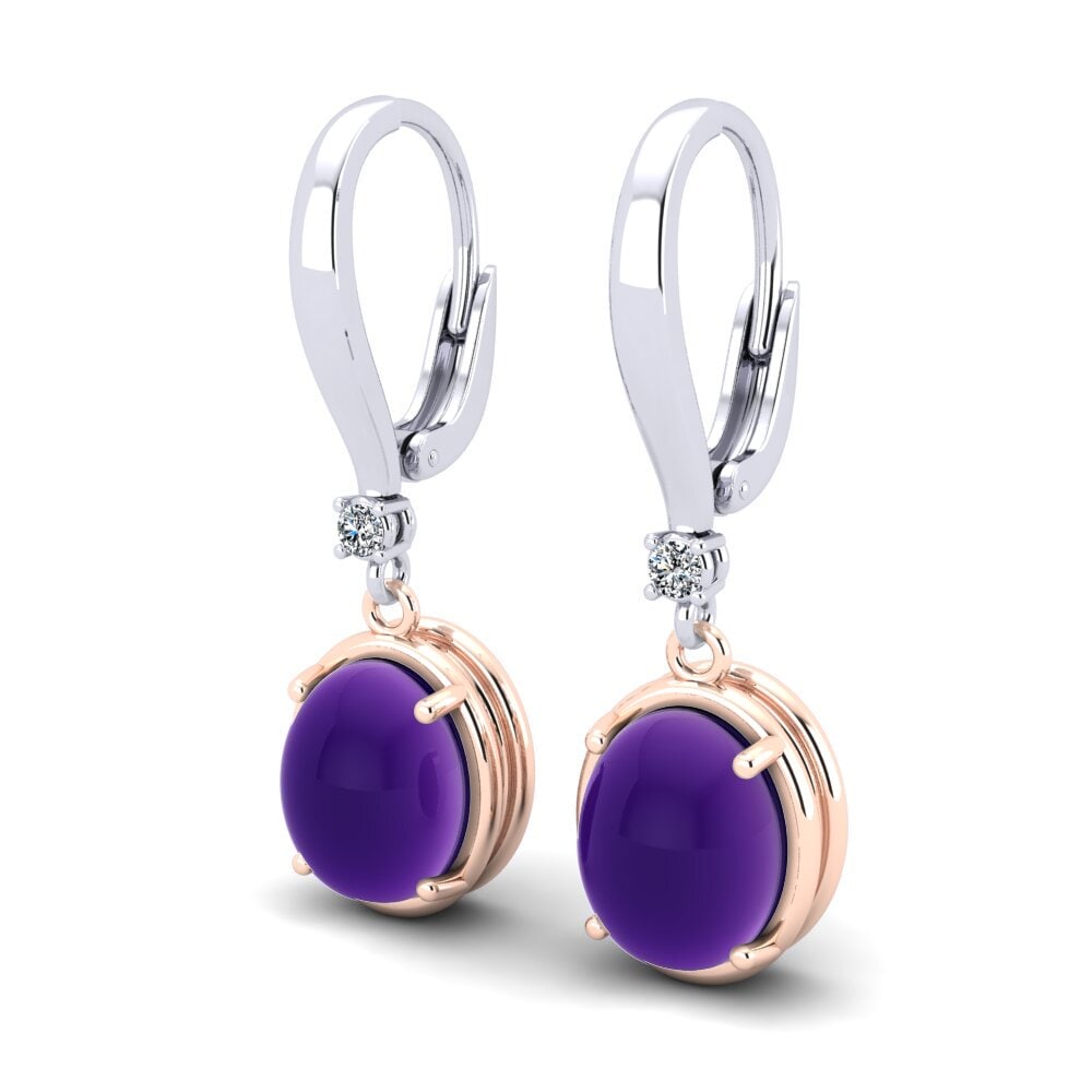 14ct White / Rose Gold Cabochon Oval Women's Earring Nachiket