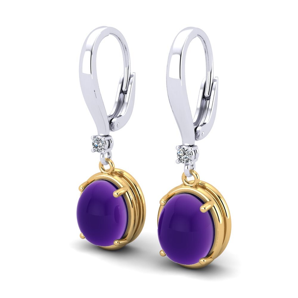14ct White / Yellow Gold Cabochon Oval Women's Earring Nachiket