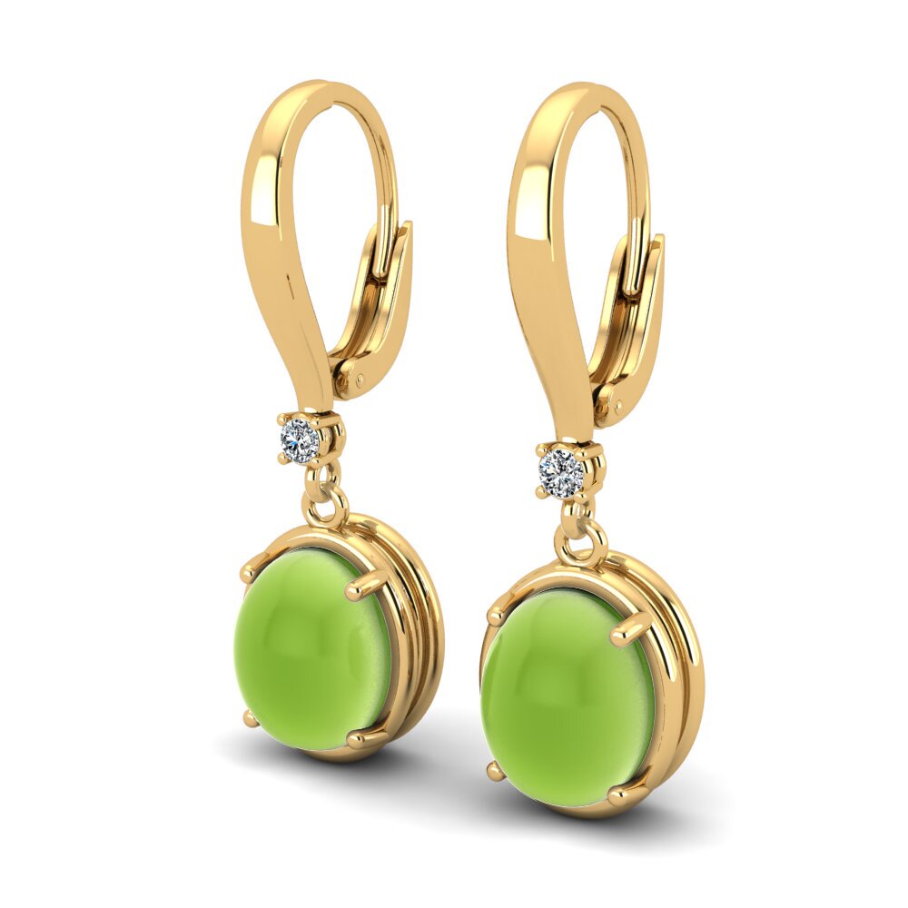 14k Oro Amarillo Peridoto Cabujón Pendiente de mujer Nachiket