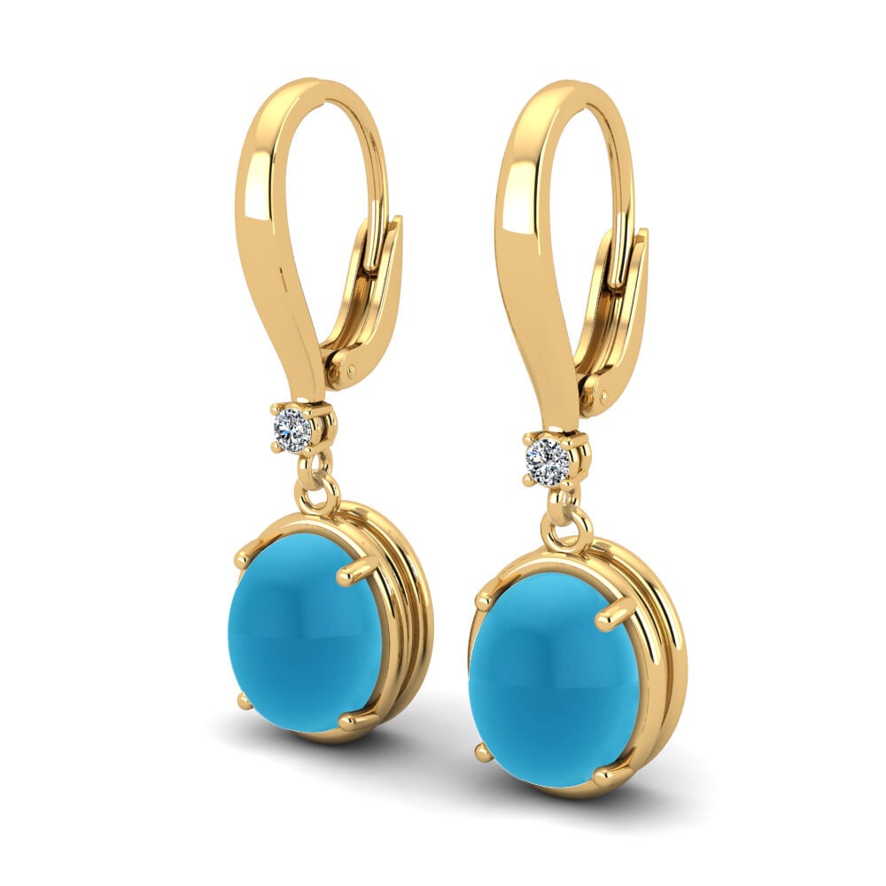 585 Emas Kuning Topaz Biru Cabochon Anting-anting wanita Nachiket