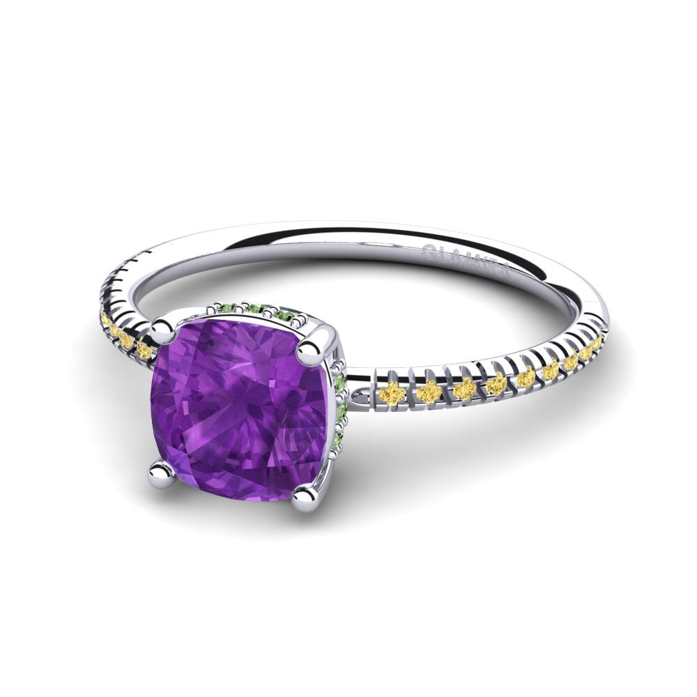 18k Oro Blanco Amatista Anillo de compromiso Nakomis
