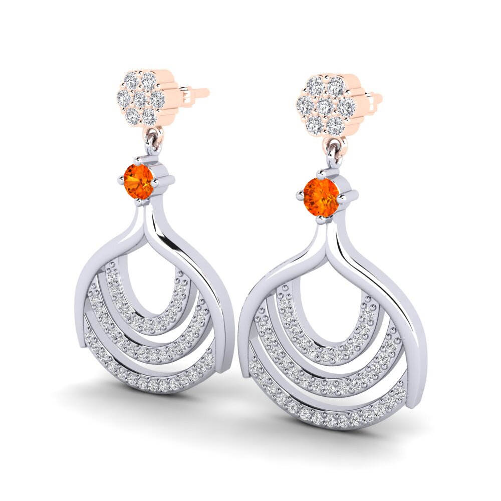 9K White & Rose Gold Orange Sapphire Earring Nalda