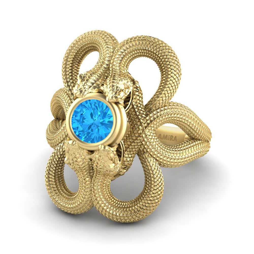 9k Oro Amarillo Topacio azul Anillo de compromiso Nannie