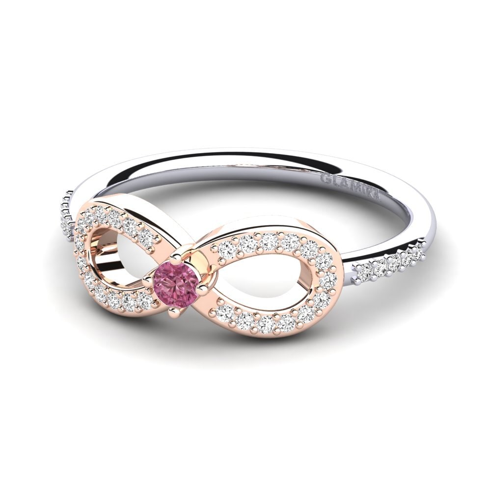 14k Oro Blanco & Rosa Granate Rhodolite Anillo Naolin