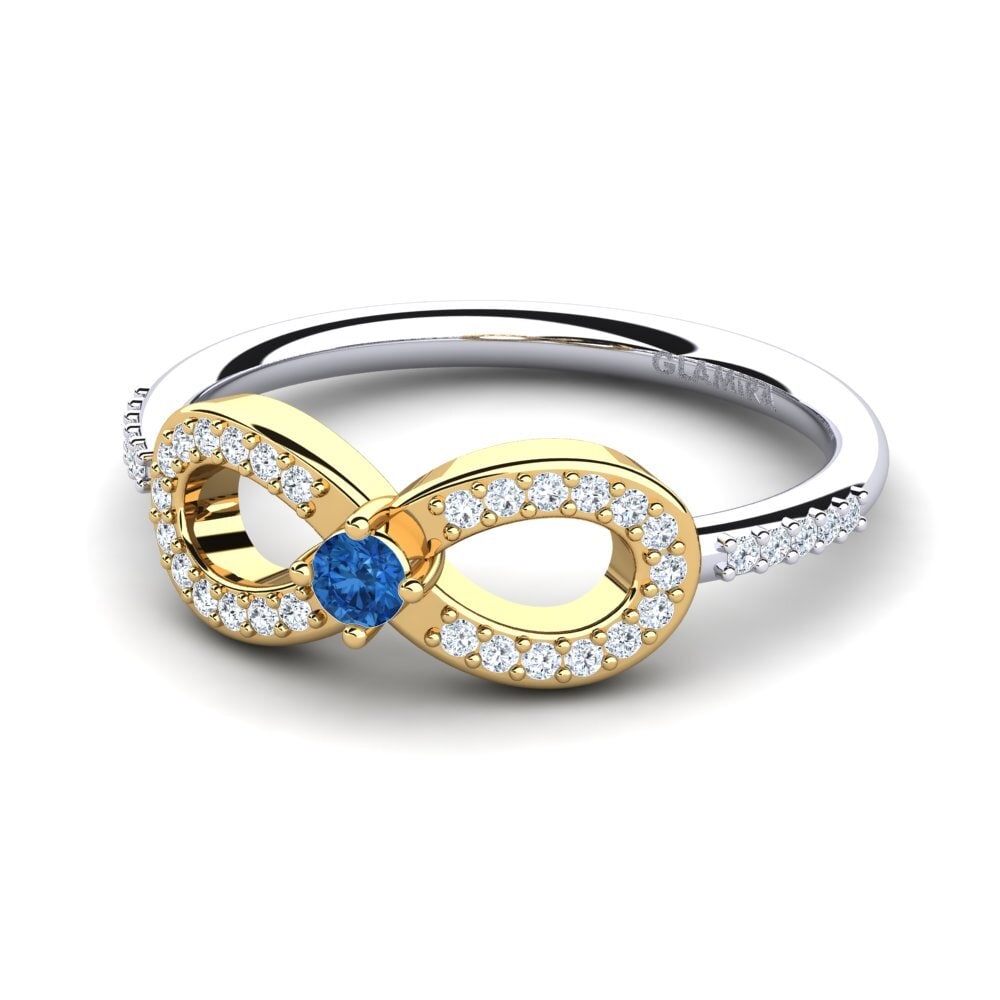 14ct White & Yellow Gold Dark Blue Zirconia Ring Naolin