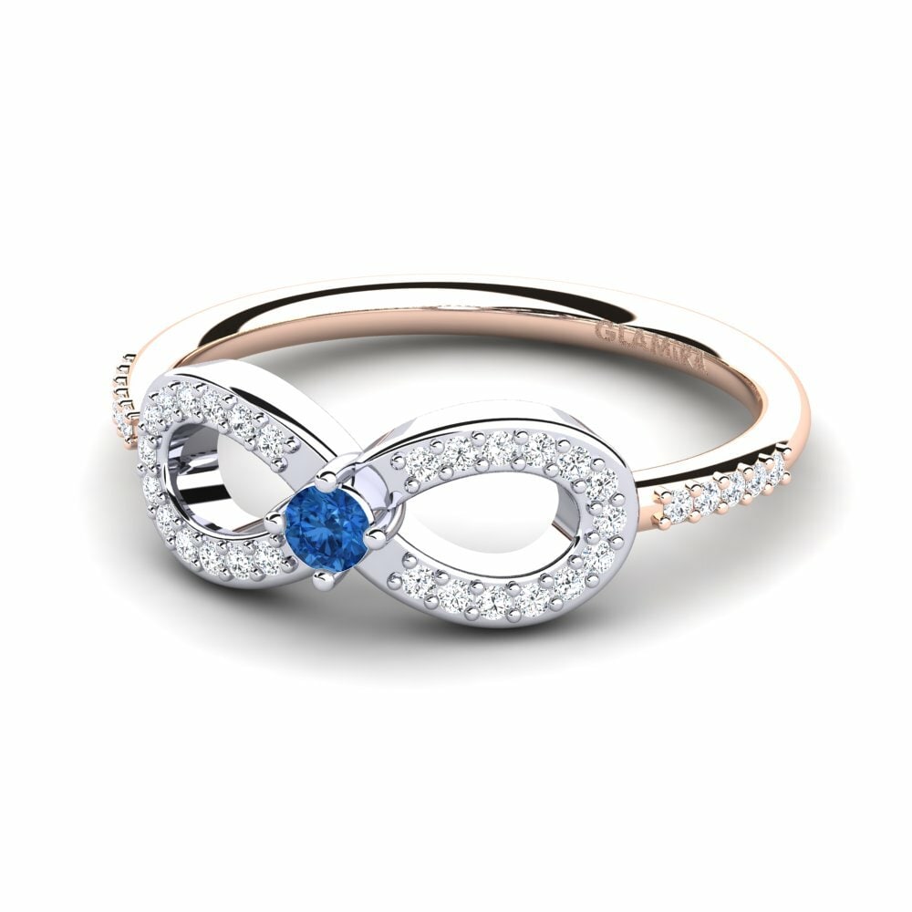 Bagues Or Rose& Blanc 18k Zircone Bleu Foncé Infinity