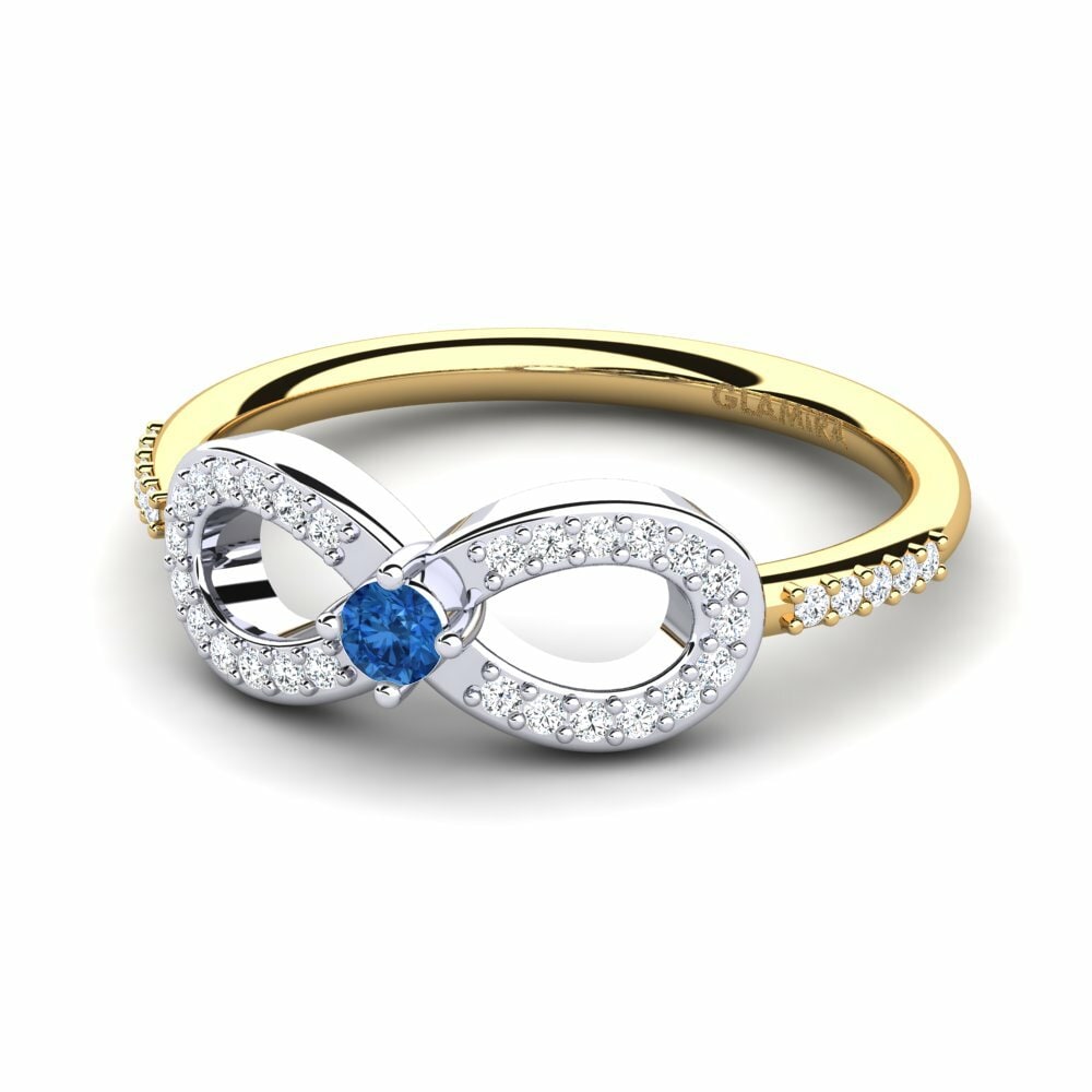 Bagues Or Jaune & Blanc 18k Zircone Bleu Foncé Infinity
