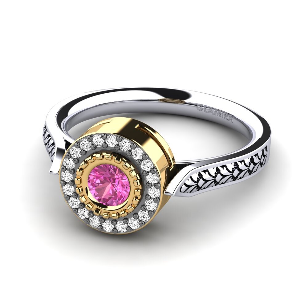 14k Oro Blanco & Amarillo Topacio Rosa Anillo de compromiso Naoma