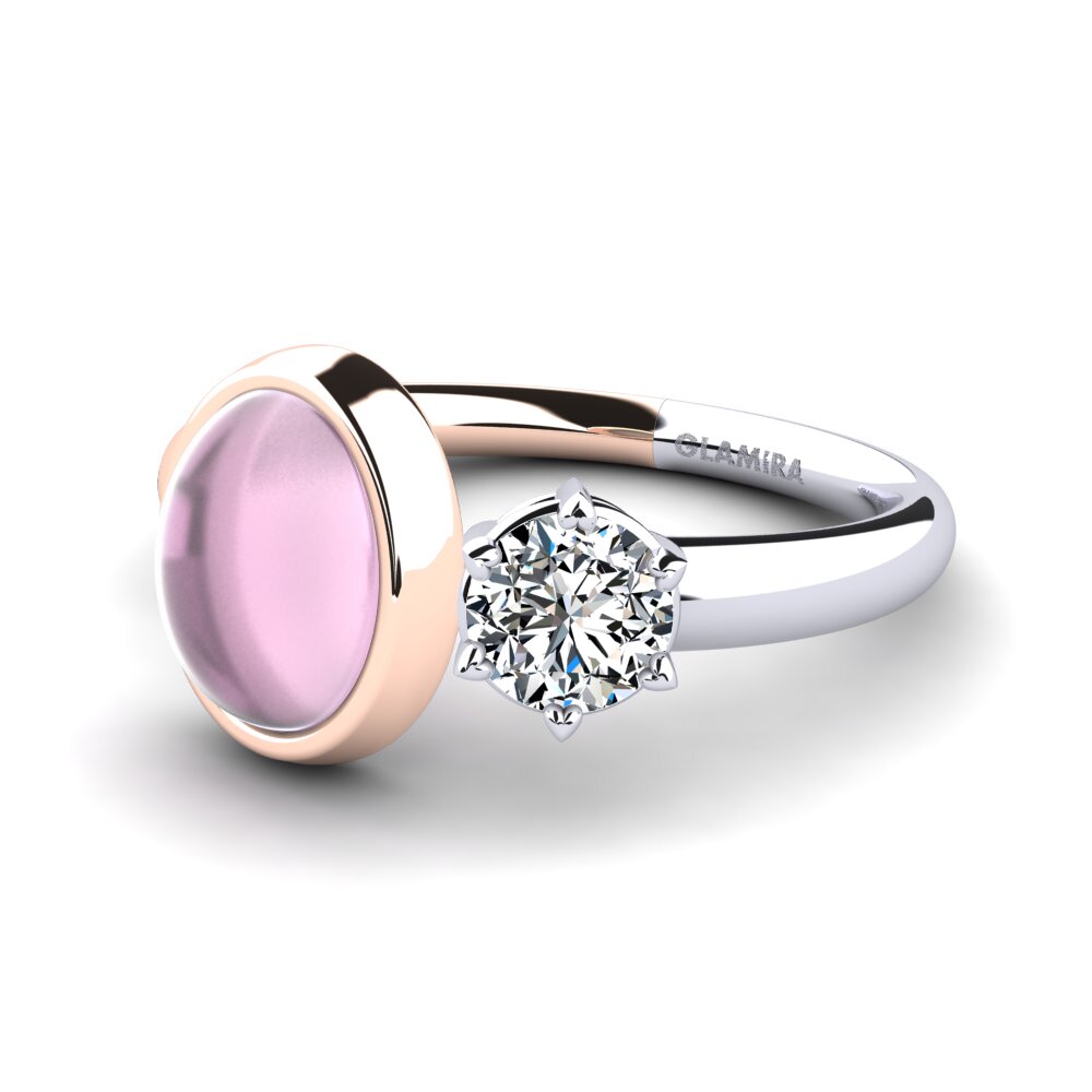14ct White & Rose Gold Cabochon Rose Quartz Ring Narella
