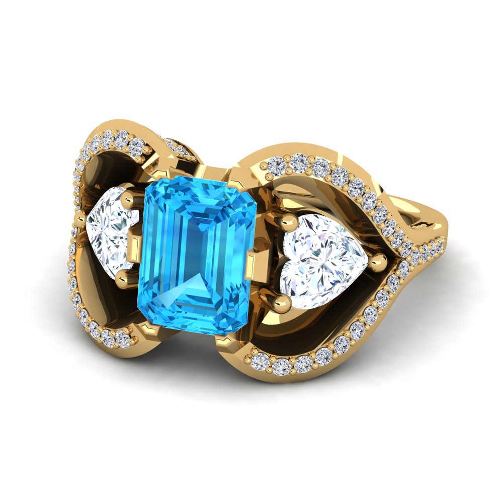 9k Oro Amarillo Topacio azul Anillo de compromiso Nattesa