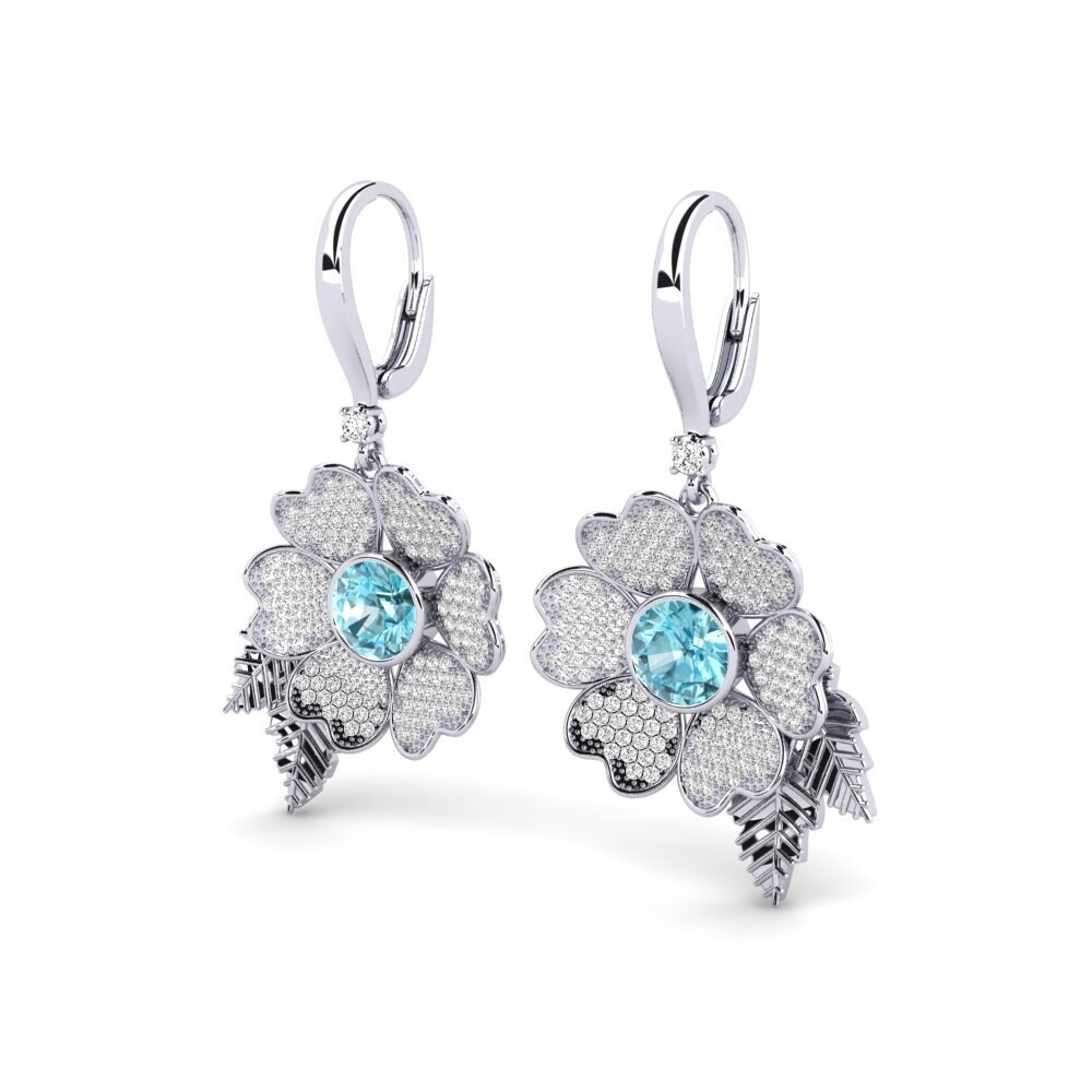 18k Oro Blanco Circón Azul Pendiente de mujer Nattha