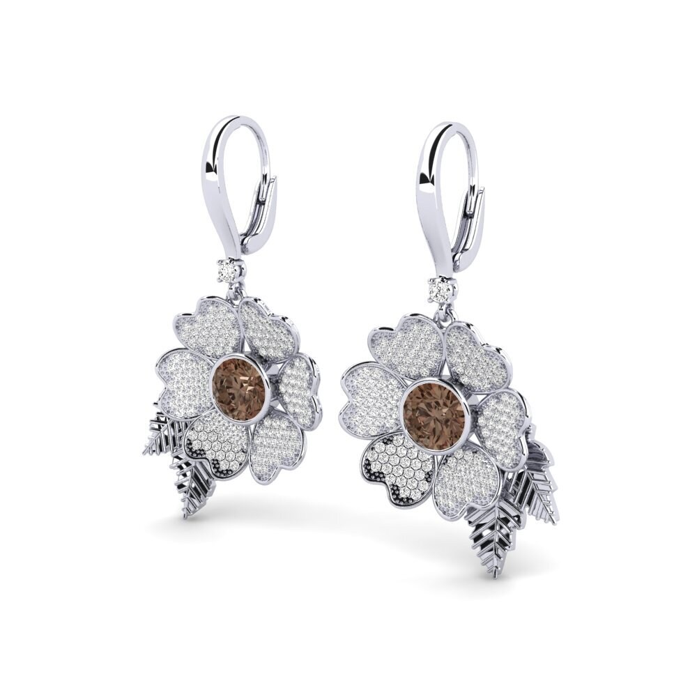 18k Oro Blanco Cuarzo humo Pendiente de mujer Nattha