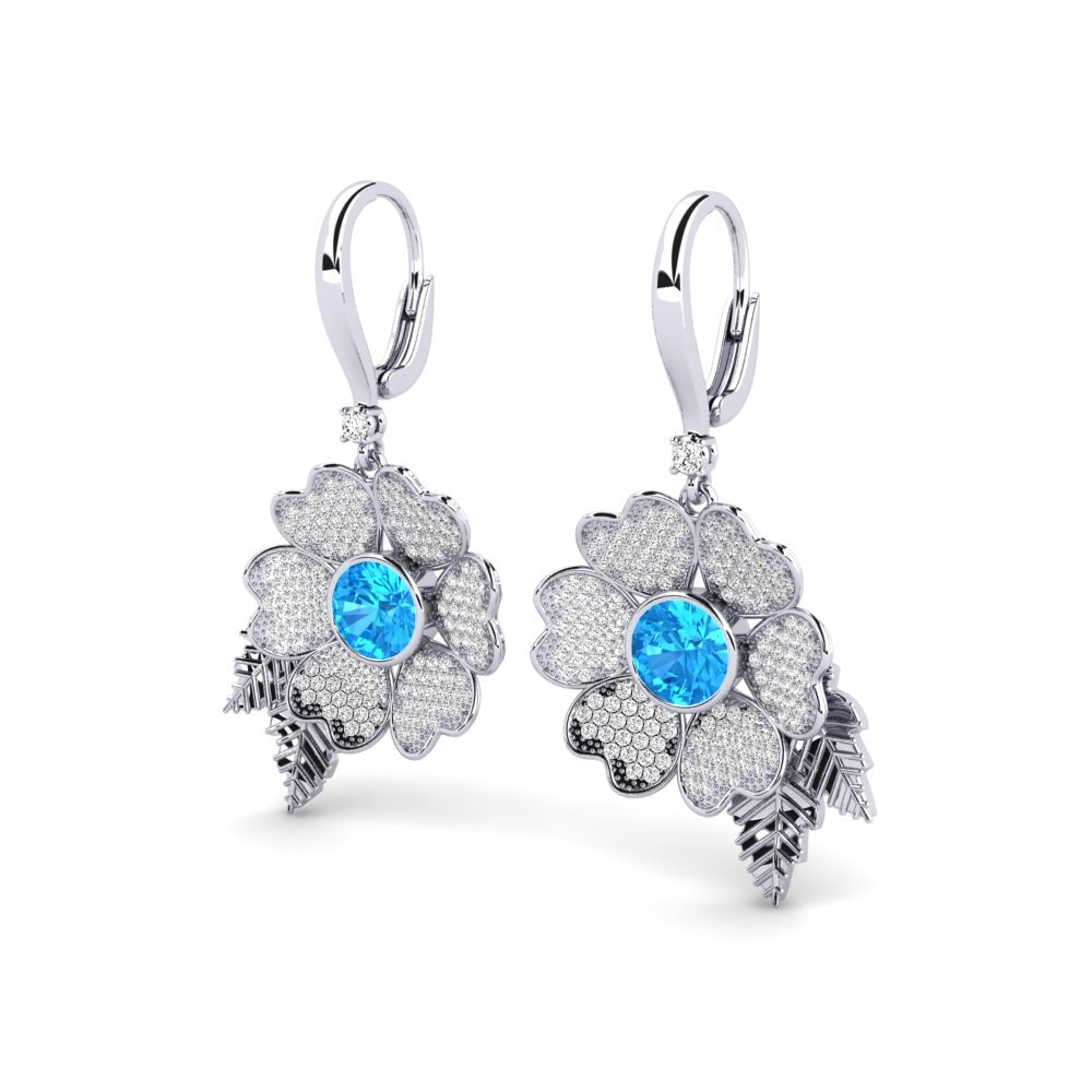 18k Oro Blanco Topacio azul Pendiente de mujer Nattha
