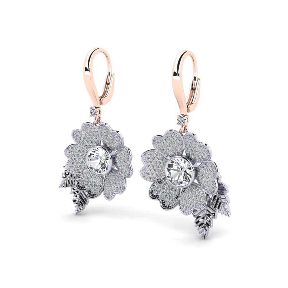 9k Oro Blanco & Rosa Circón Blanco Pendiente de mujer Nattha