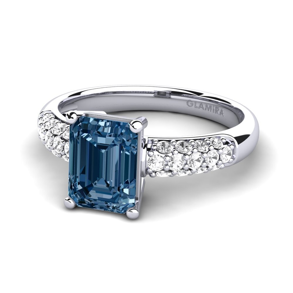 White Silver Blue Diamond Engagement Ring Navarra