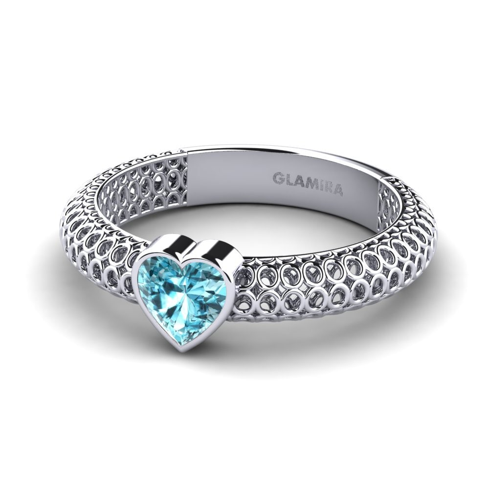 9k Oro Blanco Circón Azul Anillo de compromiso Nazana