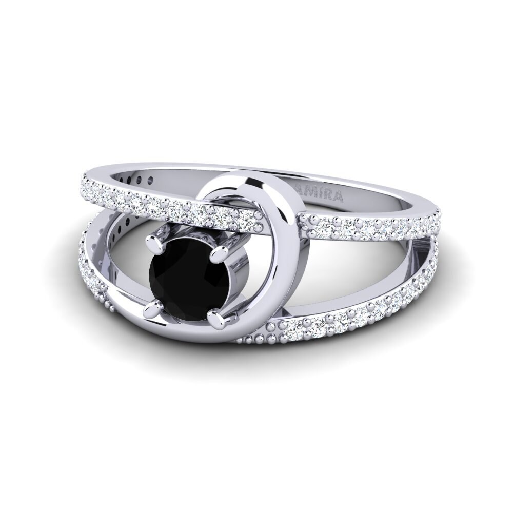 White Silver Black Onyx Women's Ring Nealim