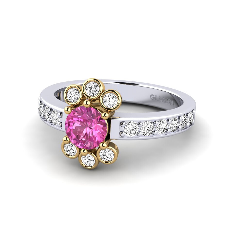 14k Oro Blanco & Amarillo Topacio Rosa Anillo de compromiso Nebusa