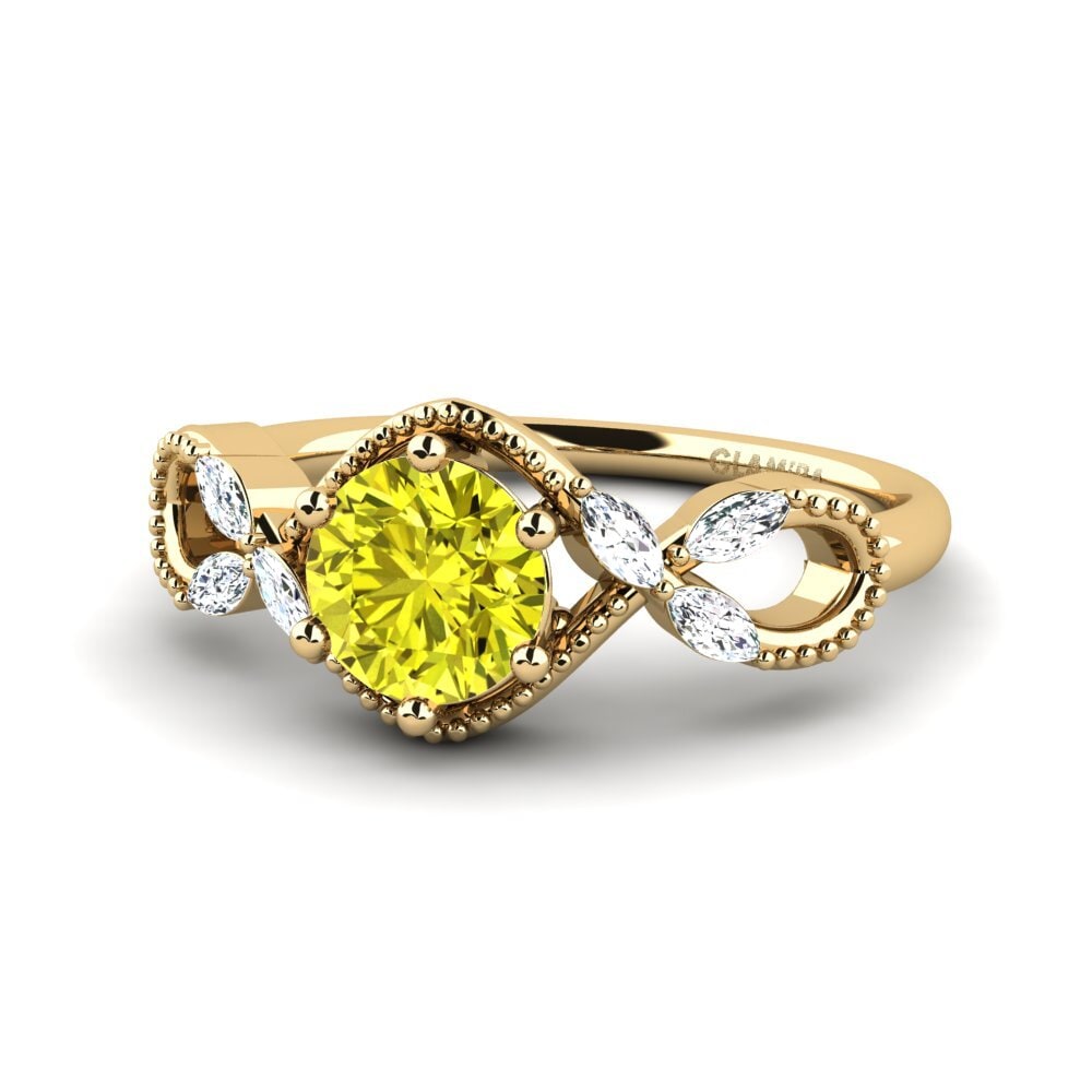Diamante Amarelo Anel Feminino Nelen