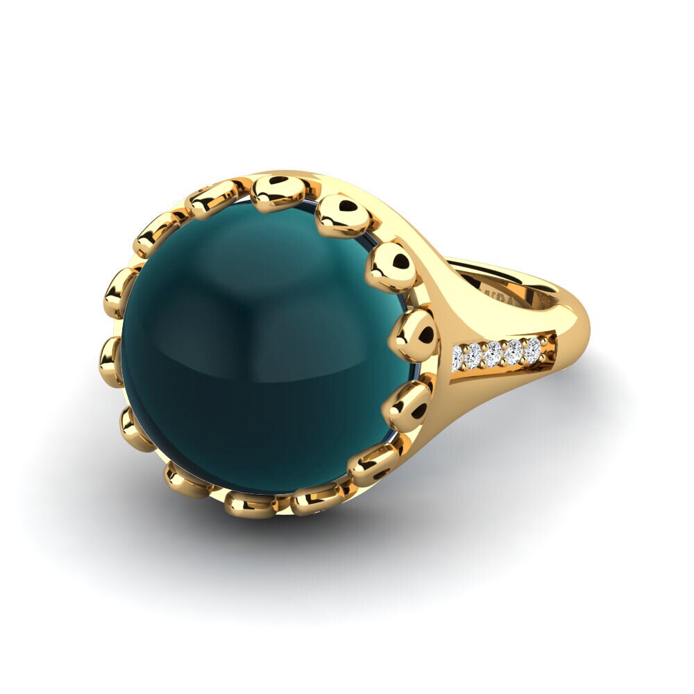 14K Geel Goud Cabochon Blauwe London Topaas Ringen Nerina