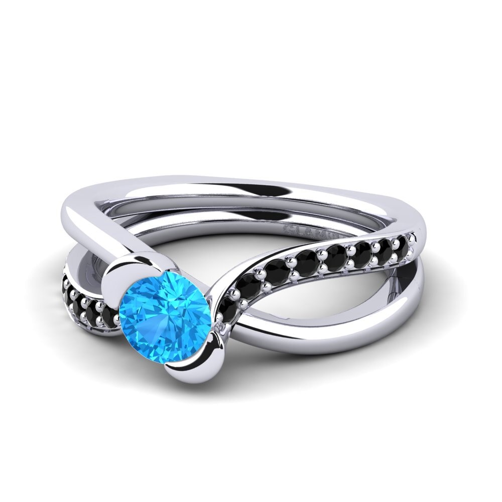 18k Oro Blanco Topacio azul Anillo de compromiso Nery