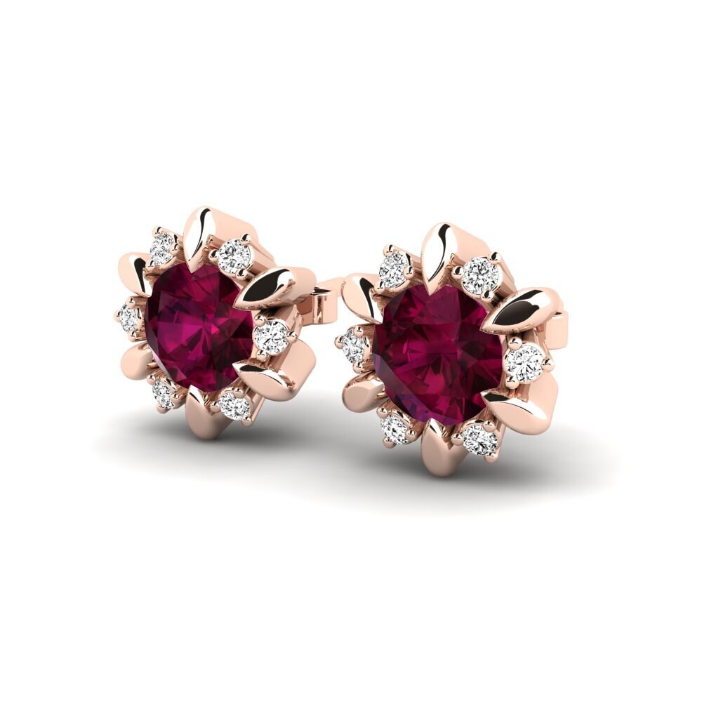 14k Oro Rosa Granate Rhodolite Pendiente de mujer Neta