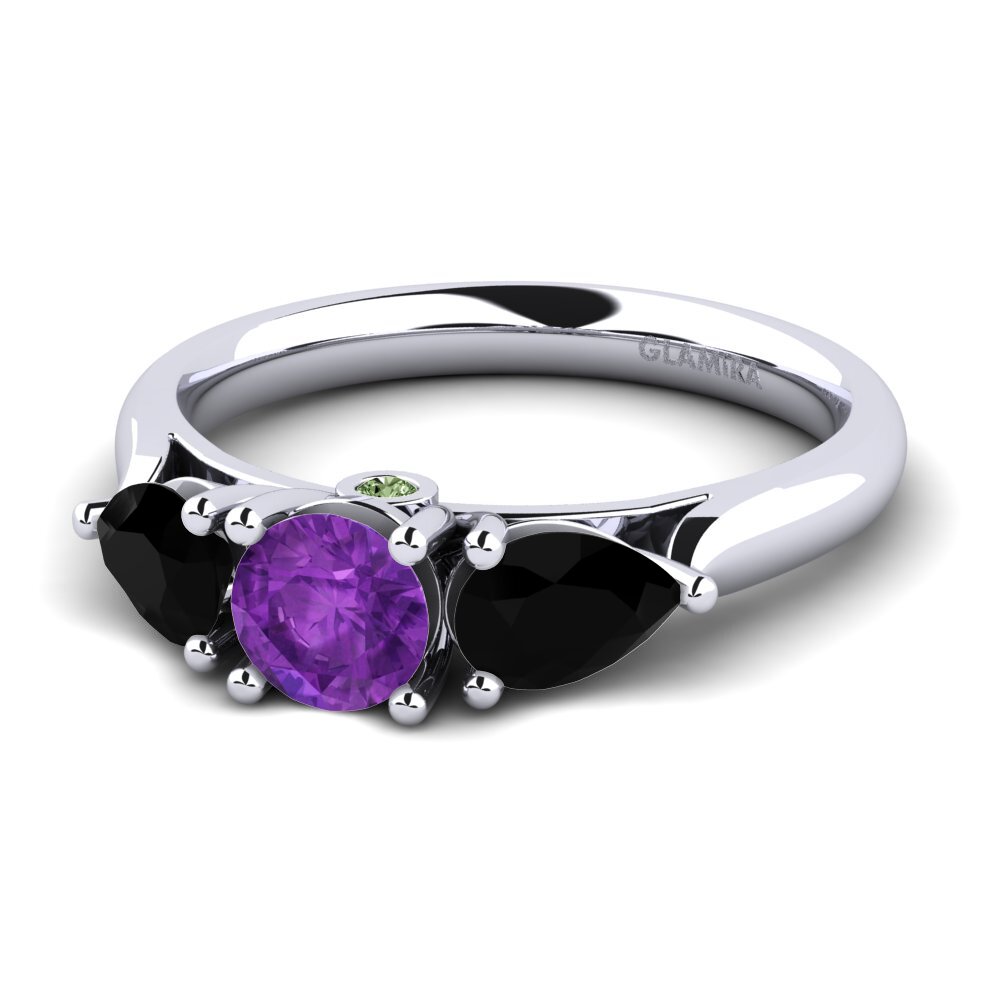 18k Oro Blanco Amatista Anillo de compromiso Nettle