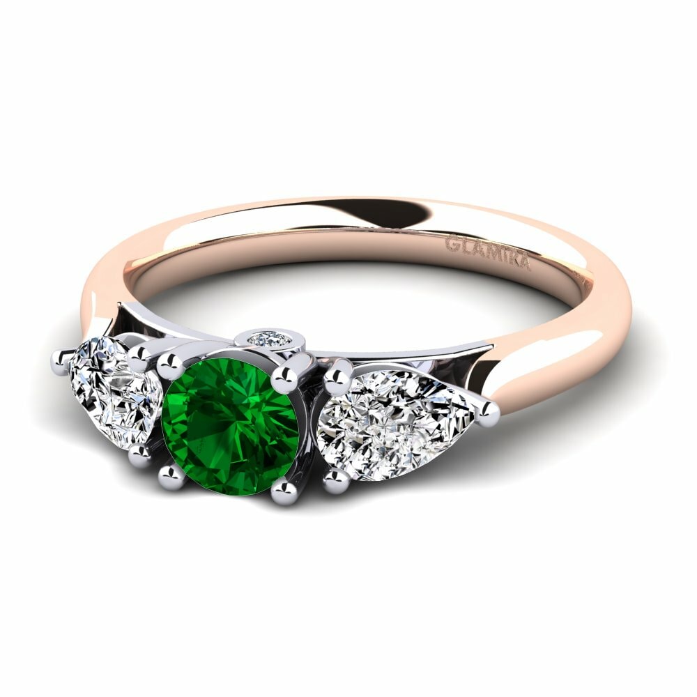 Bagues Or Rose& Blanc 18k Zircone Vert Trilogy